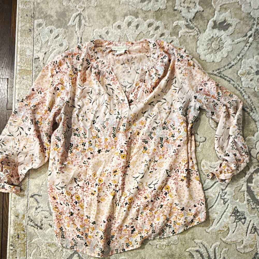 Cynthia Rowley Women’s Pink Floral V-Neck Long Sleeve Pullover Blouse L